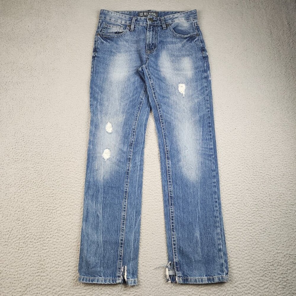 Men's Slim Fit Straight Leg Low Rise Blue Jeans Men's 30x32 Faded Distress Denim